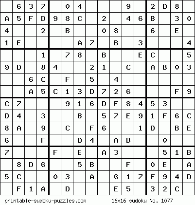 Sudoku 16x16 para imprimir