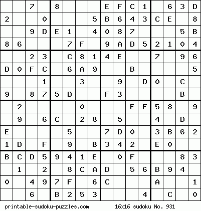 Sudoku 16x16 para imprimir