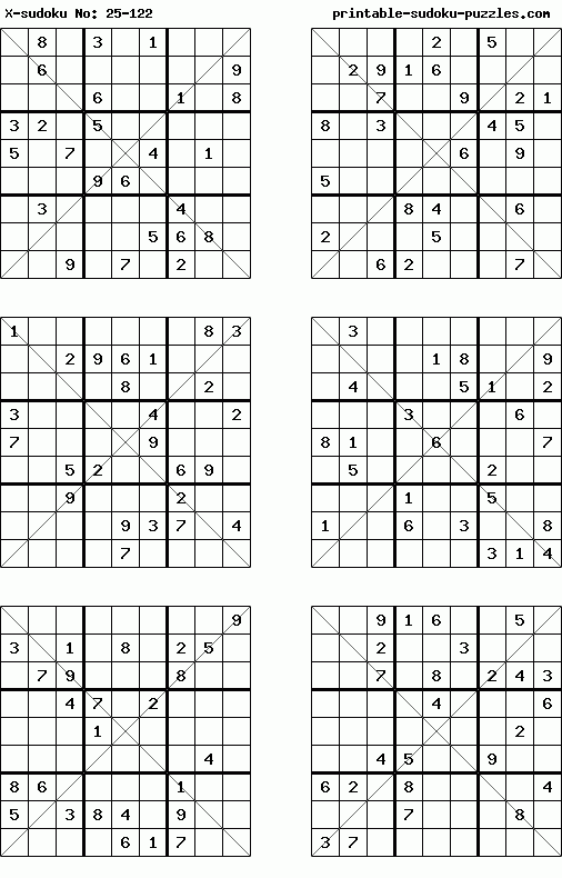 Printable X-sudoku