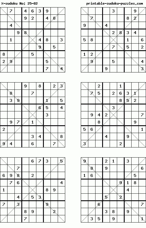 Printable X-sudoku