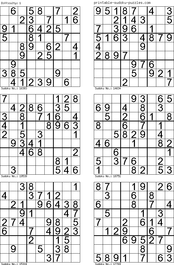 Free Printable Sudoku Puzzles