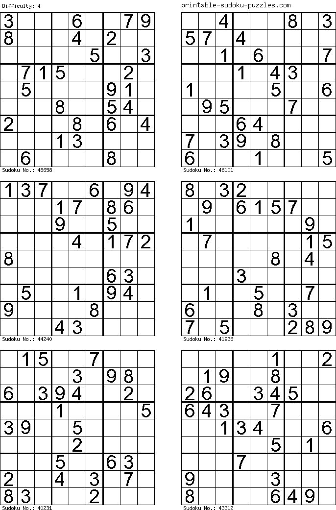 free printable sudoku puzzles