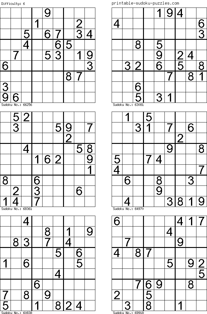 free printable sudoku puzzles