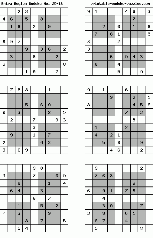 Printable Extra Region Sudoku