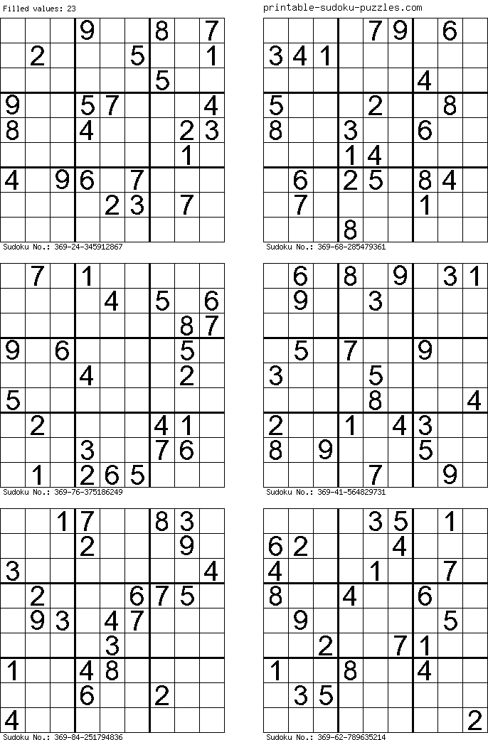 free printable sudoku puzzles