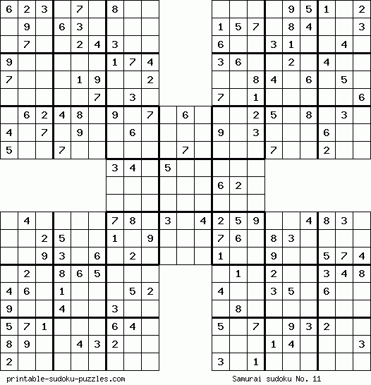 free printable samurai sudoku puzzles