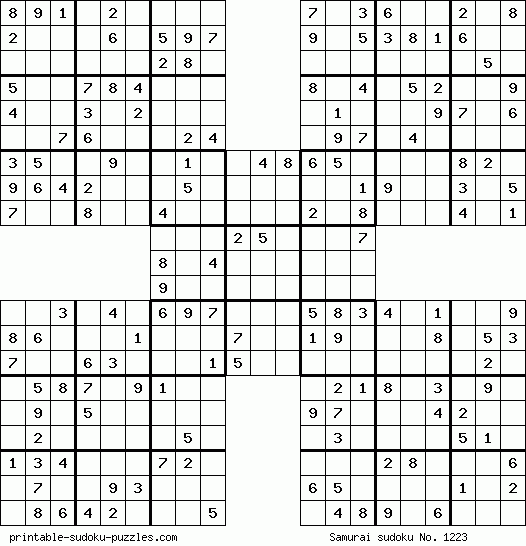 free printable samurai sudoku puzzles