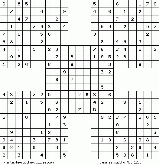 free printable samurai sudoku puzzles