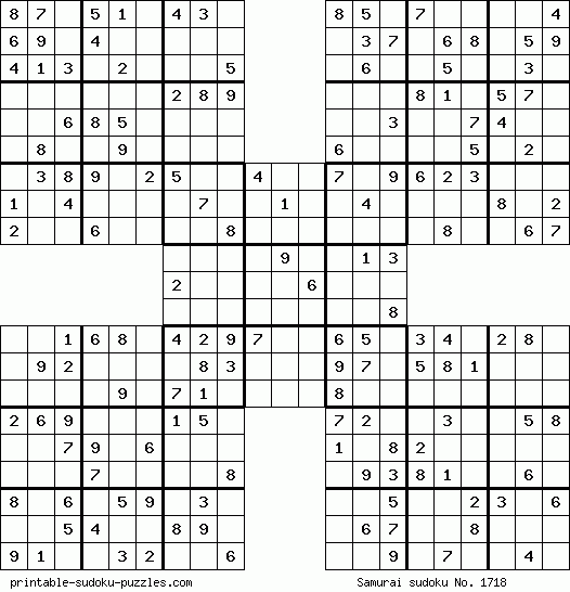 Printable samurai sudoku