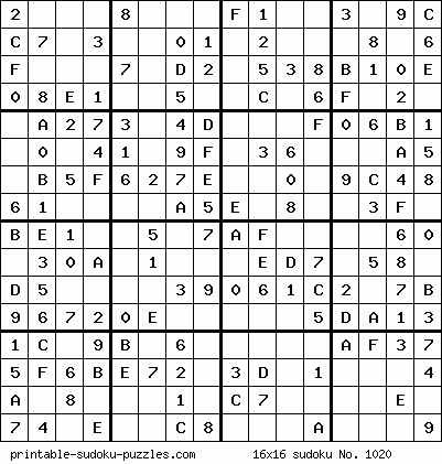 Printable 16x16 sudoku