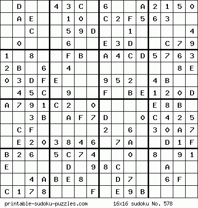 Printable 16x16 sudoku