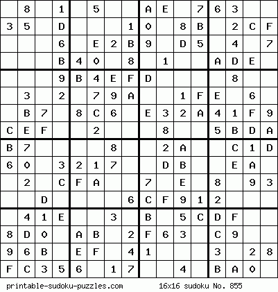 free printable 16x16 sudoku puzzles