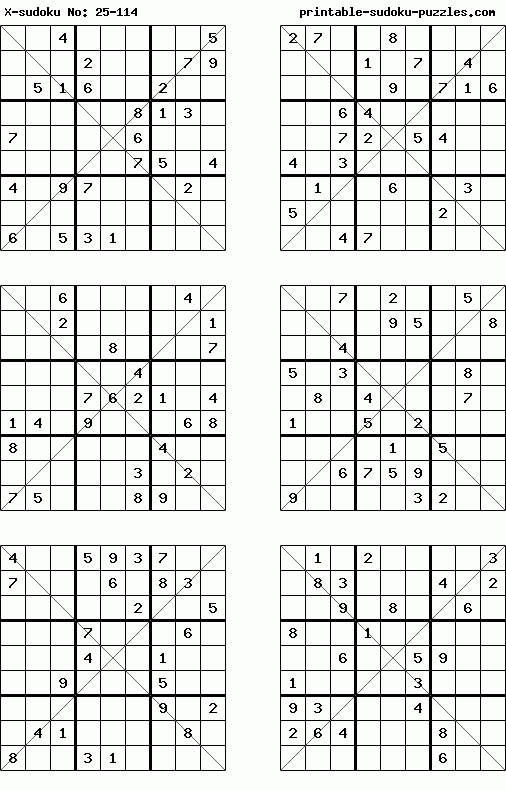 印刷無料対角線型数独 X 数独